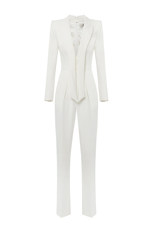 Crêpe tuxedo jumpsuit with satin lapels