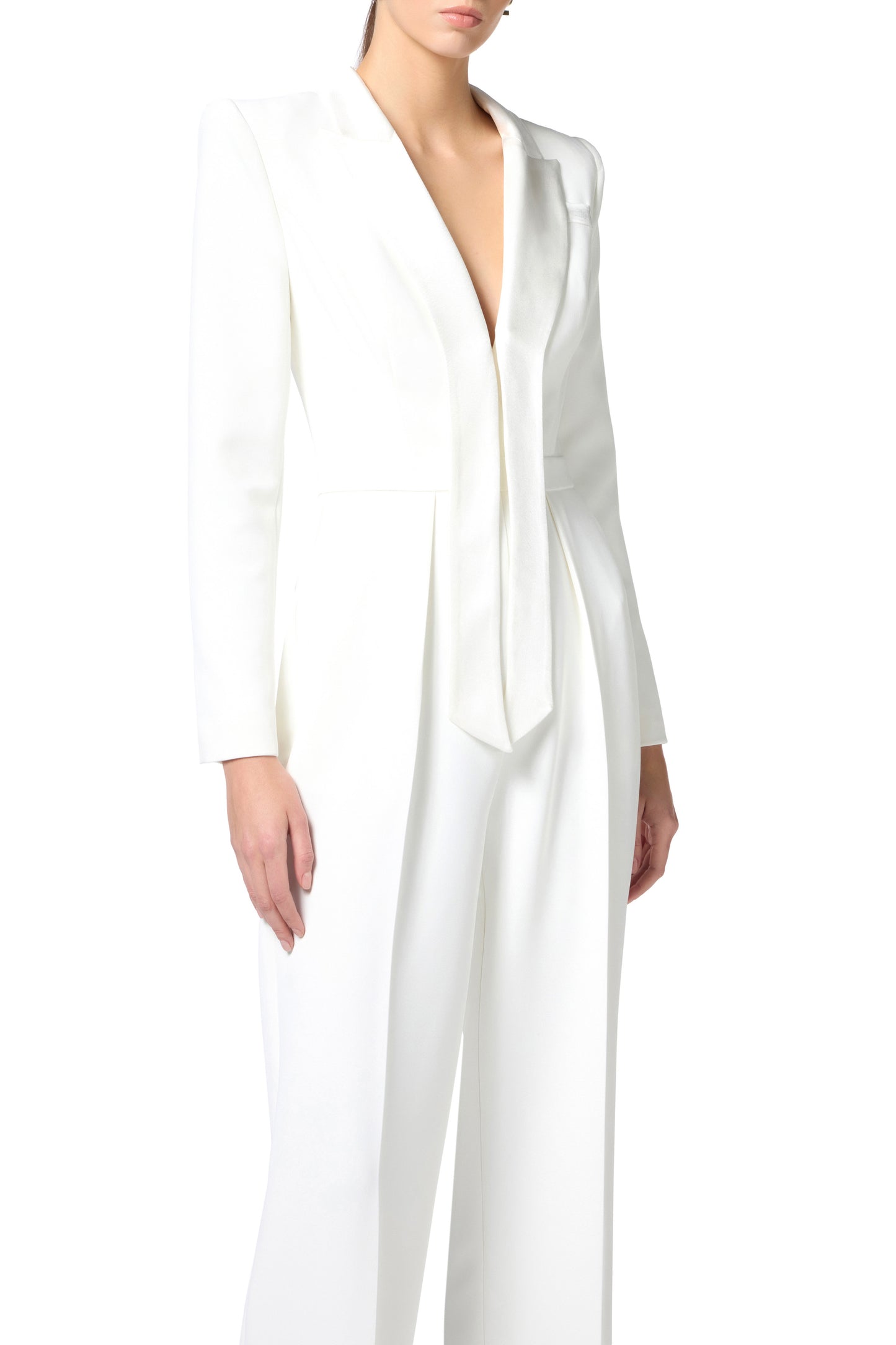 Crêpe tuxedo jumpsuit with satin lapels