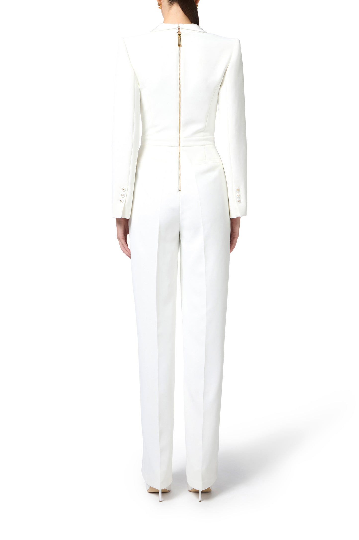 Crêpe tuxedo jumpsuit with satin lapels