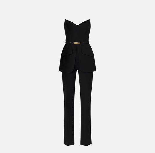 Technical fabric jumpsuit with bodice