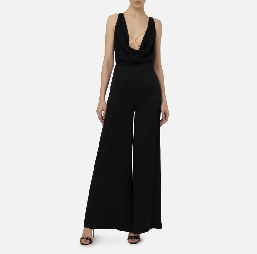 Flowing crêpe jumpsuit with bra accessory