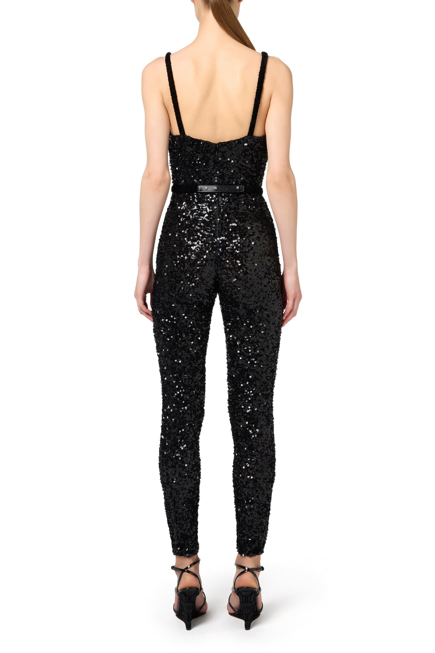 Sequin jumpsuit with belt