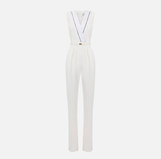 Jumpsuit in lightweight crêpe fabric with tuxedo details