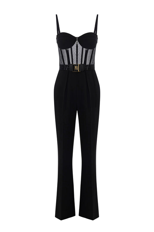 Jumpsuit in lightweight crêpe and tulle fabrics