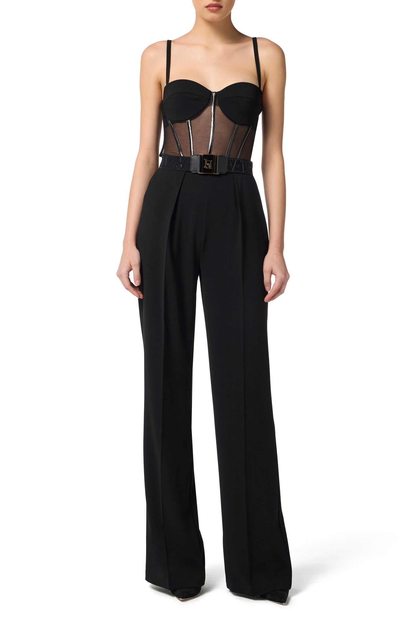 Jumpsuit in lightweight crêpe and tulle fabrics