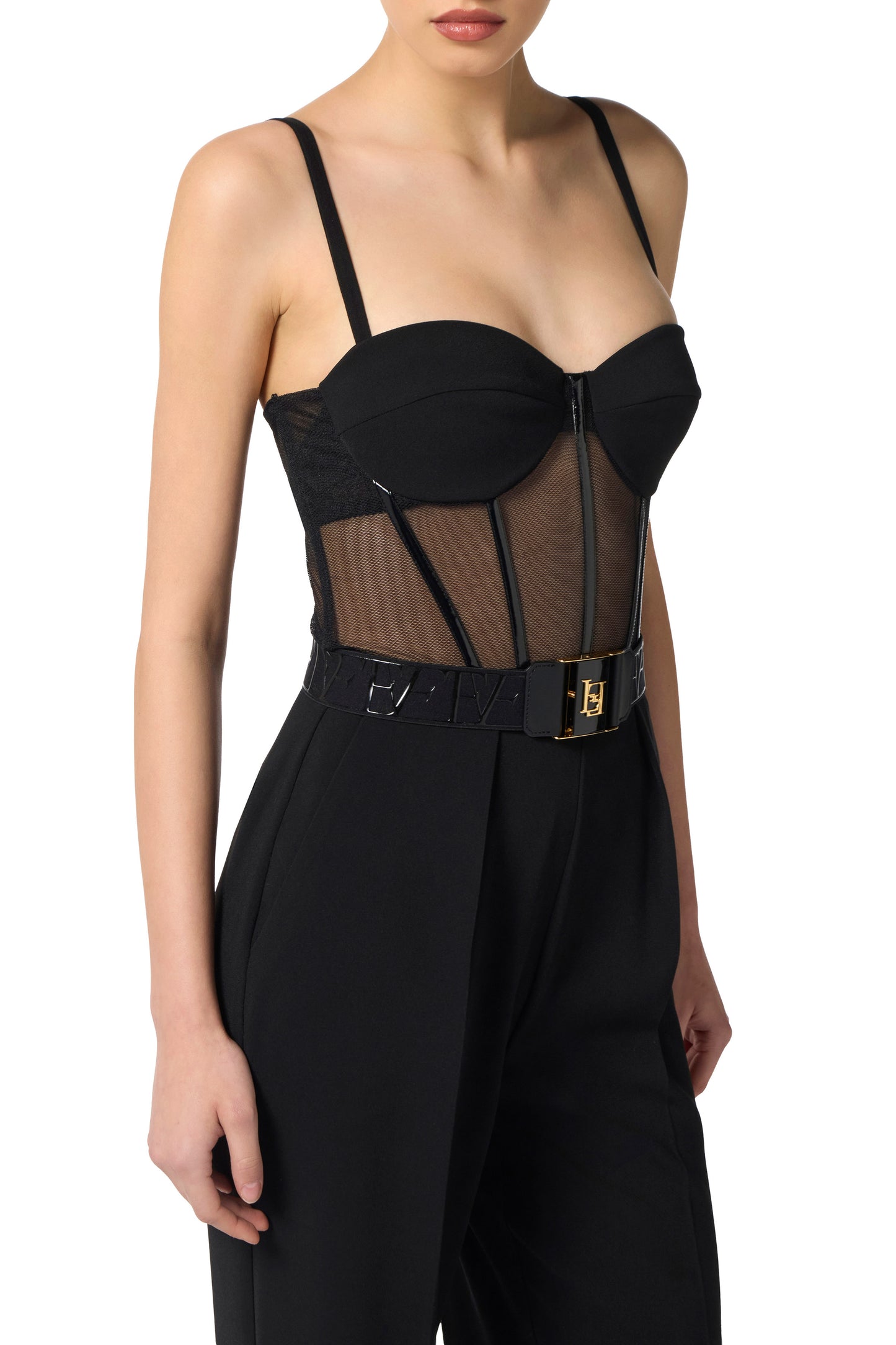 Jumpsuit in lightweight crêpe and tulle fabrics