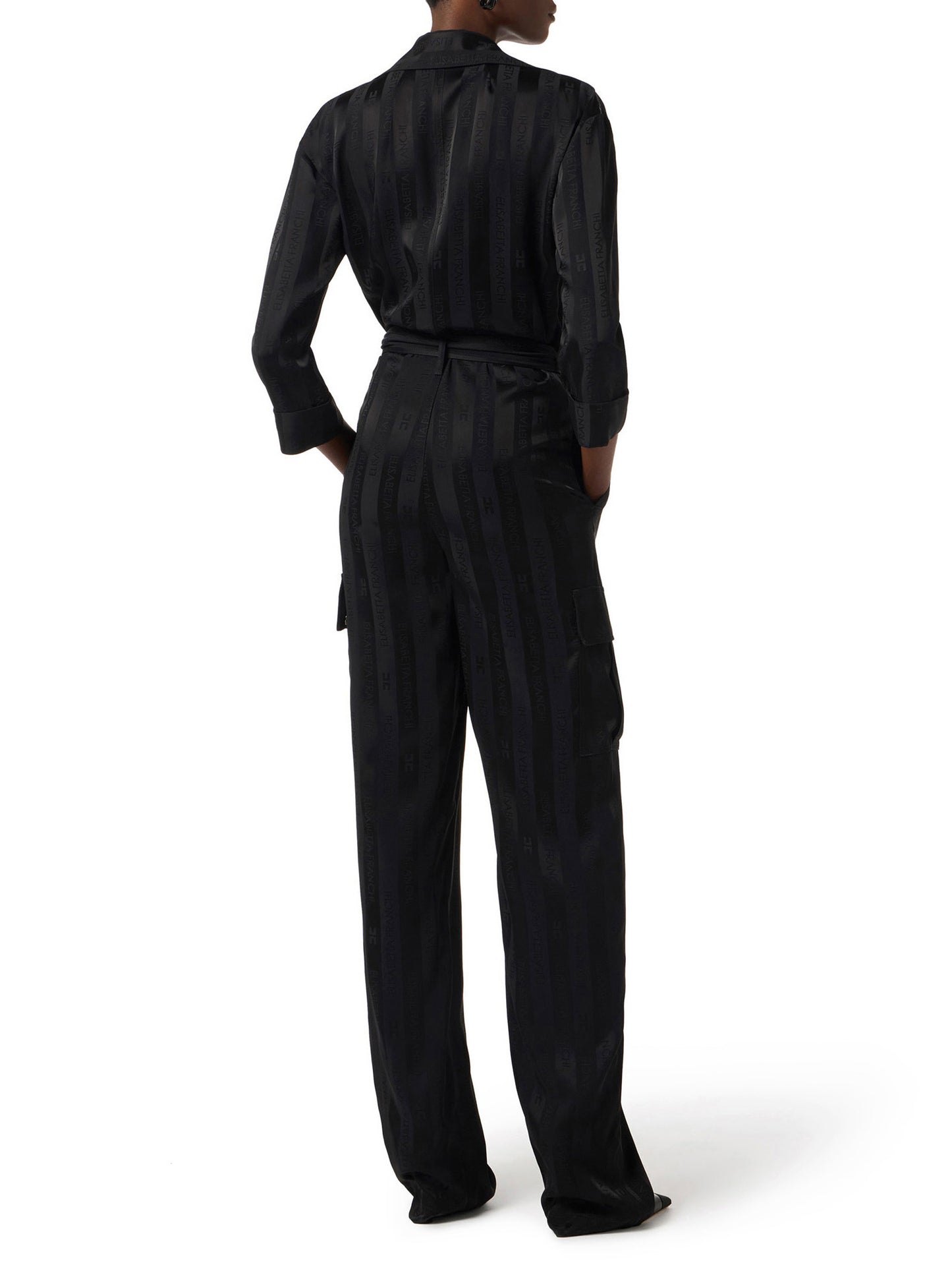 Satin jumpsuit with jacquard stripes