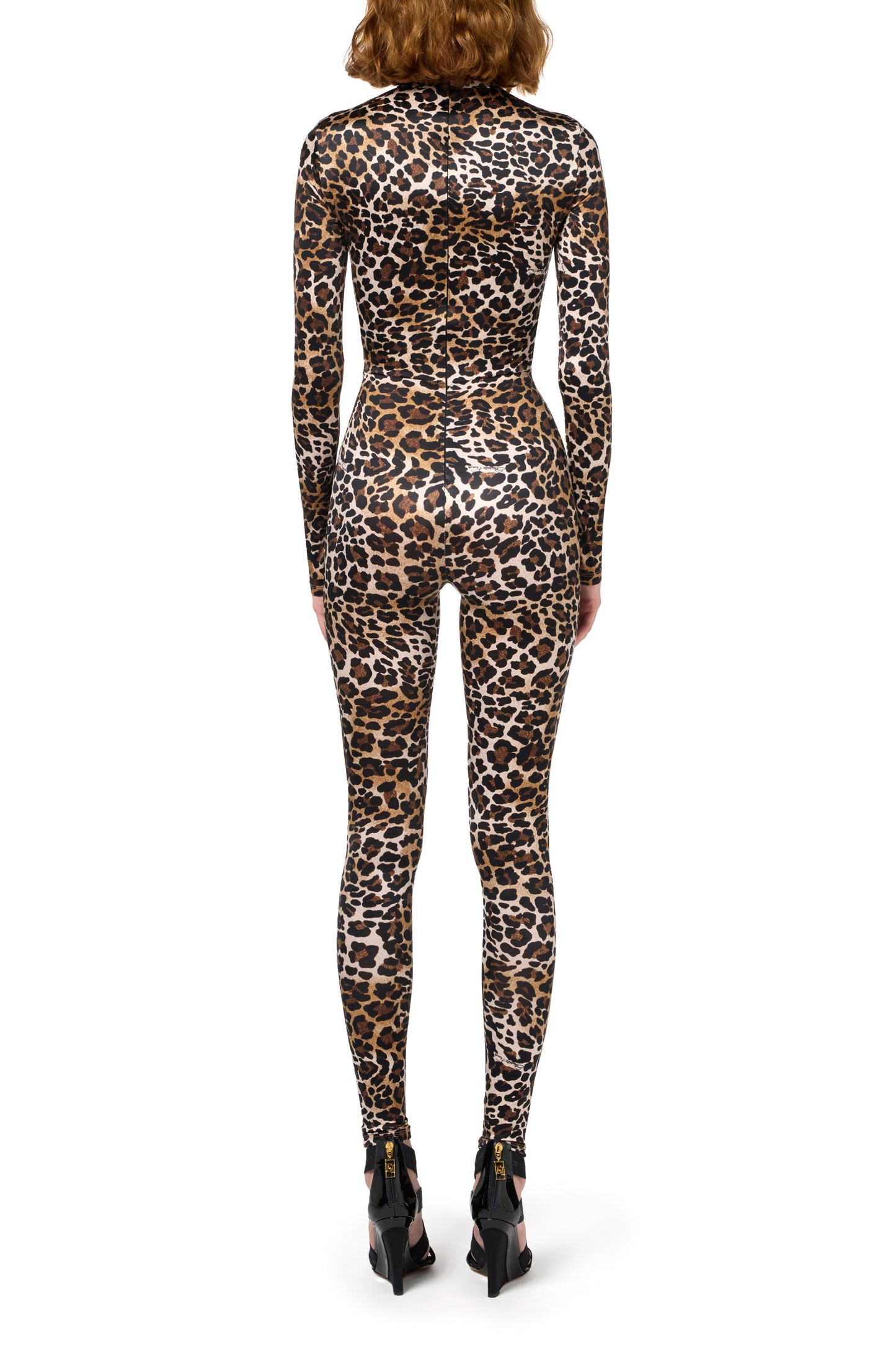 Animalier print Lycra jumpsuit with cut-out pattern and logo accessory