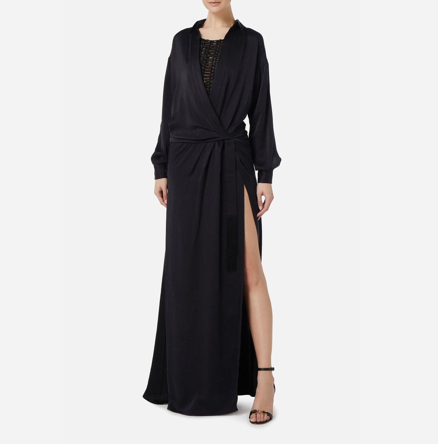 Red carpet silk dress with embroidered body