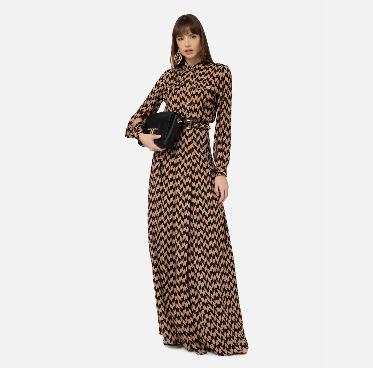 Herringbone print shirt-dress