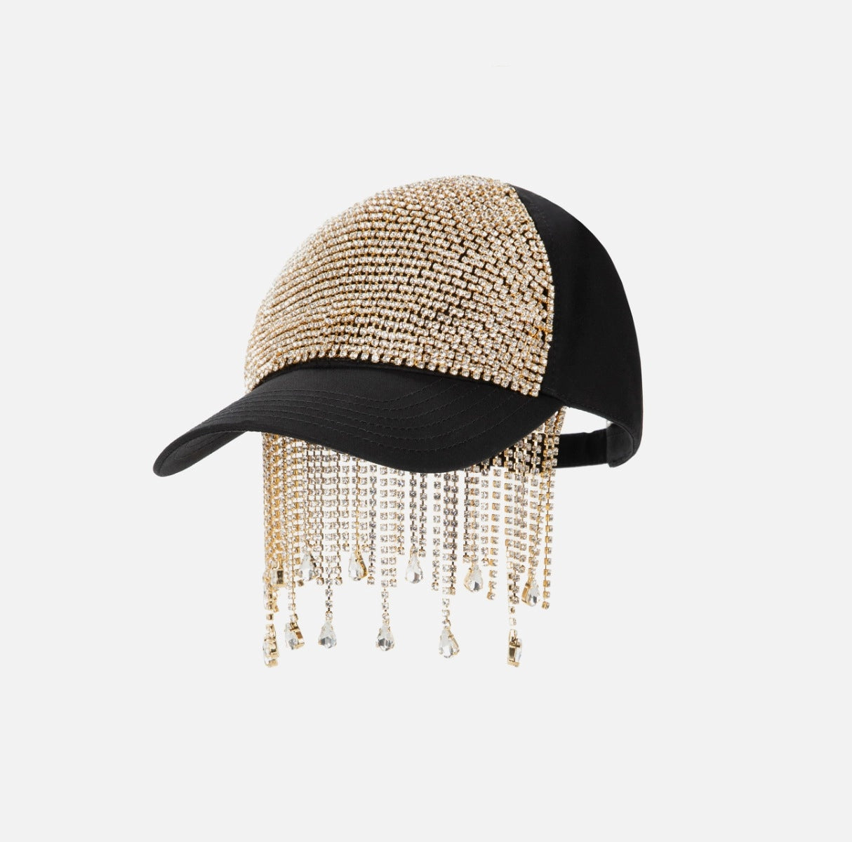 Hat with visor and rhinestones fringe