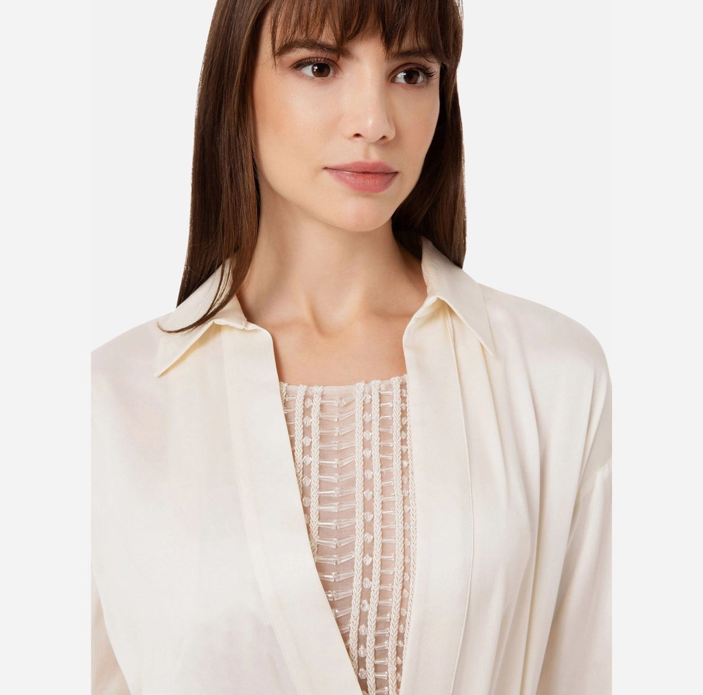 Red carpet silk dress with embroidered body