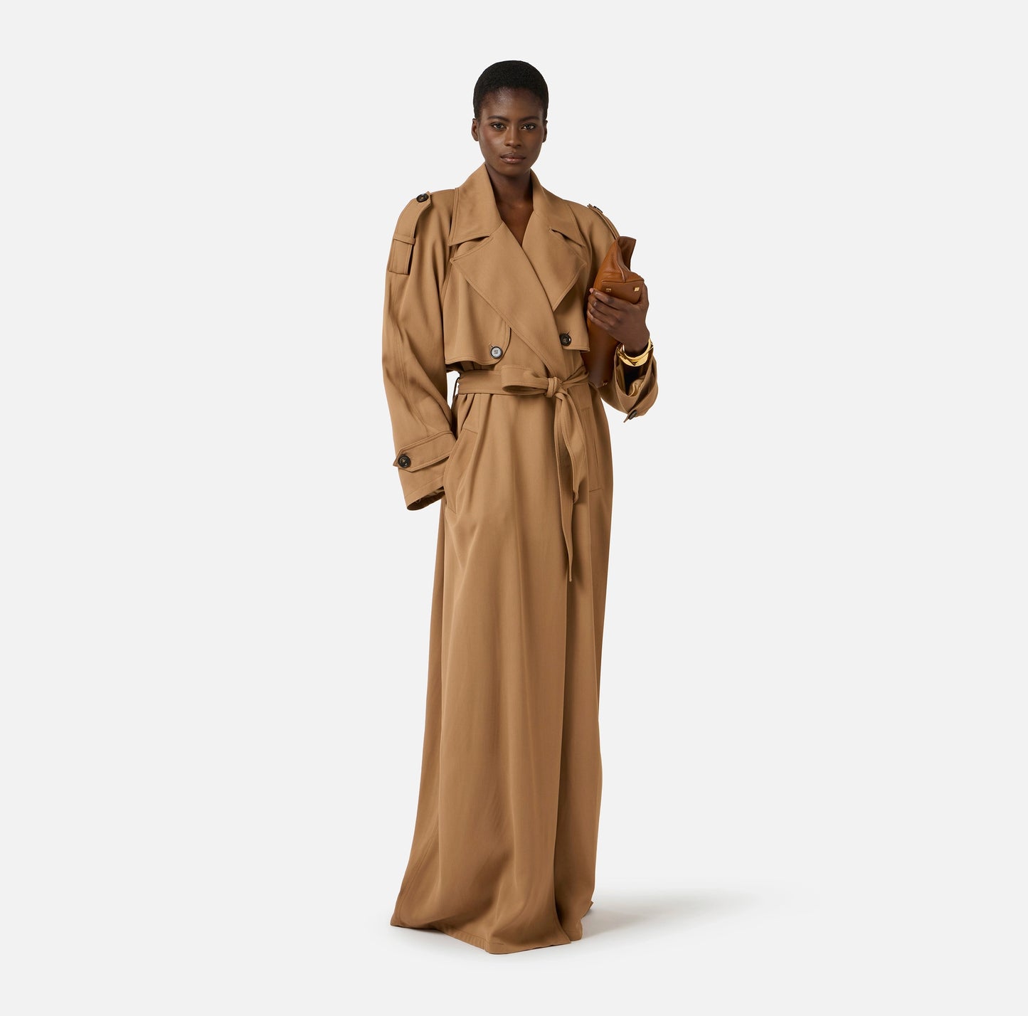 Flowing gabardine trench coat