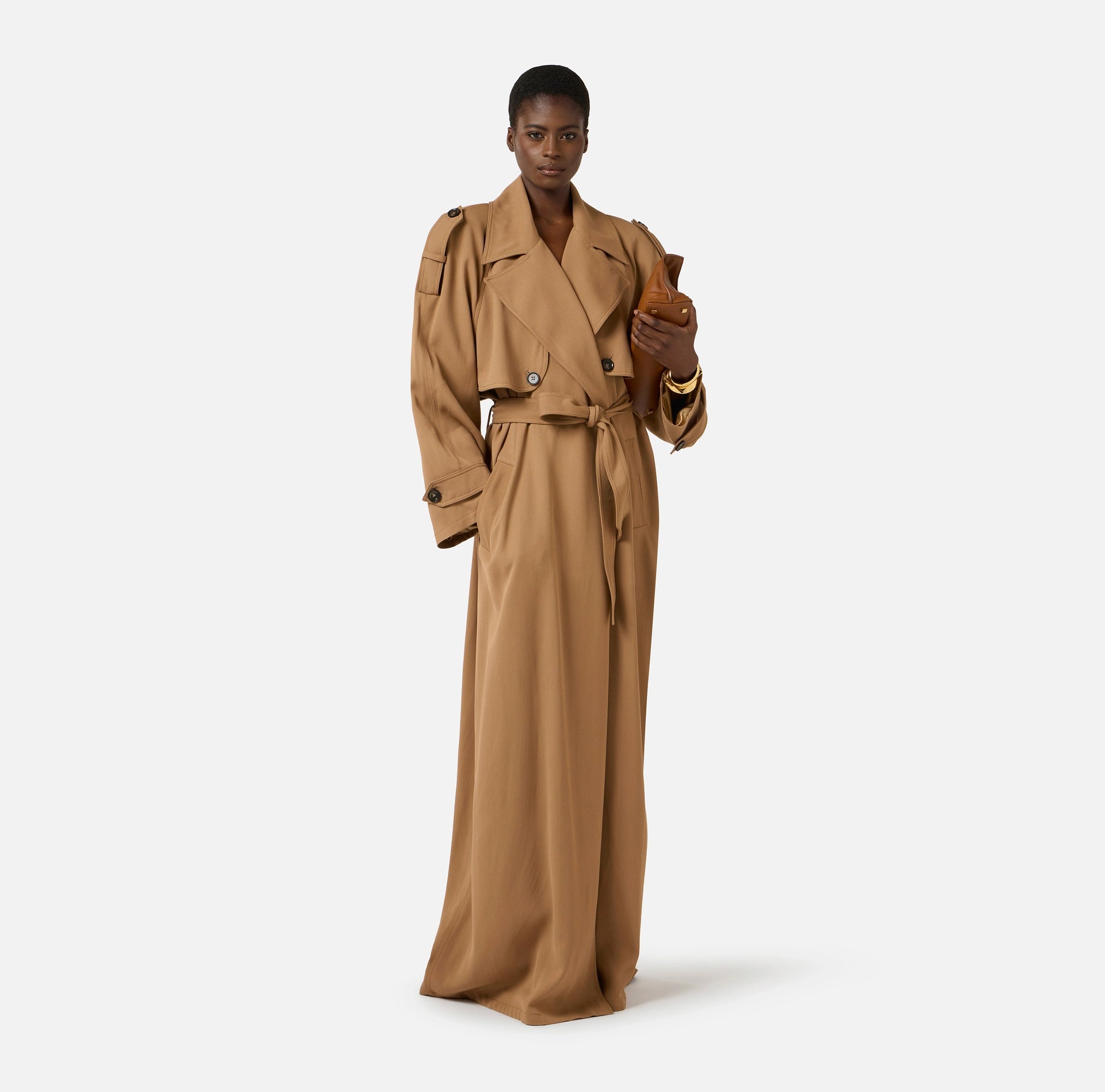 Flowing gabardine trench coat