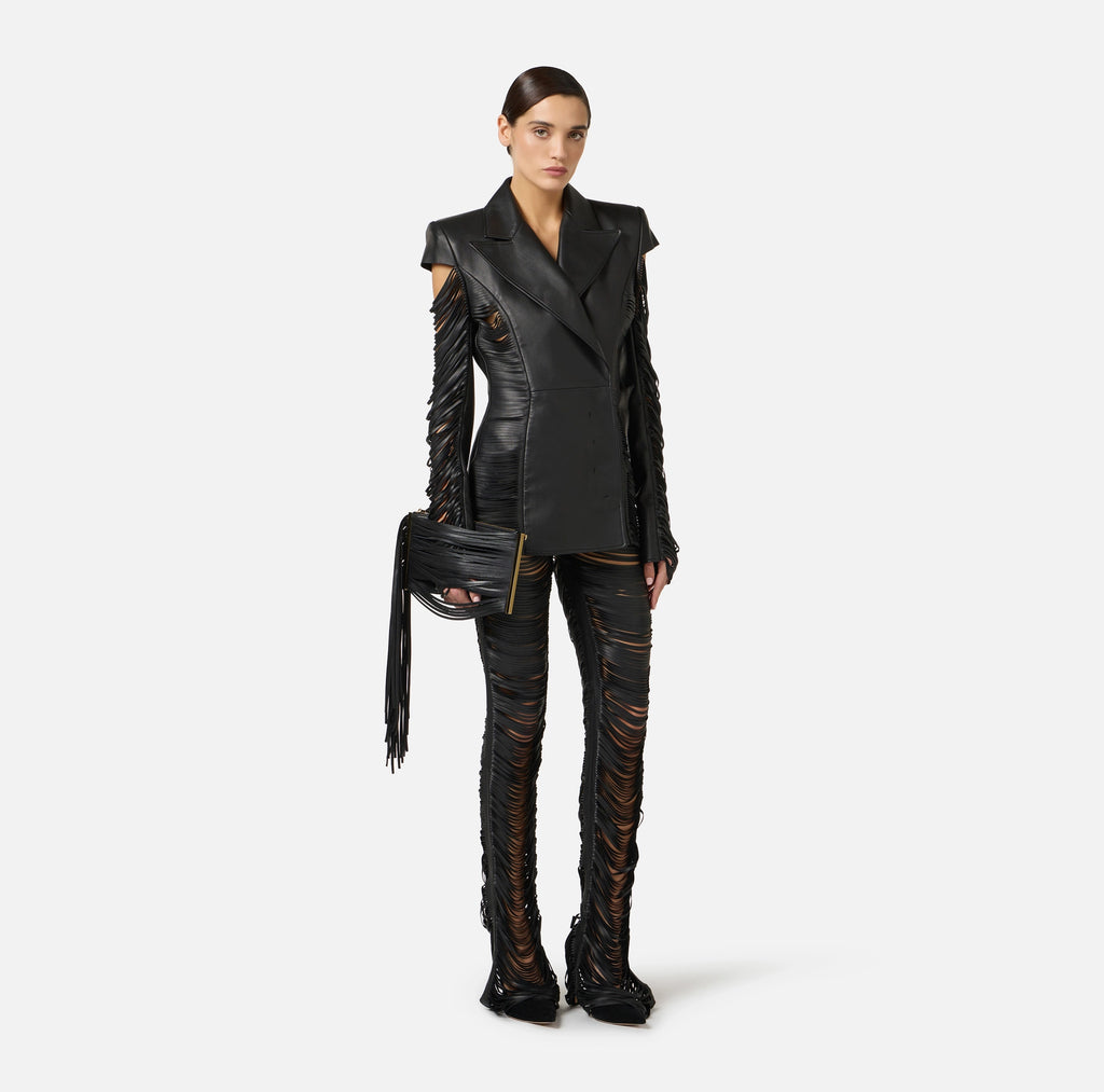 Nappa leather jacket with fringes