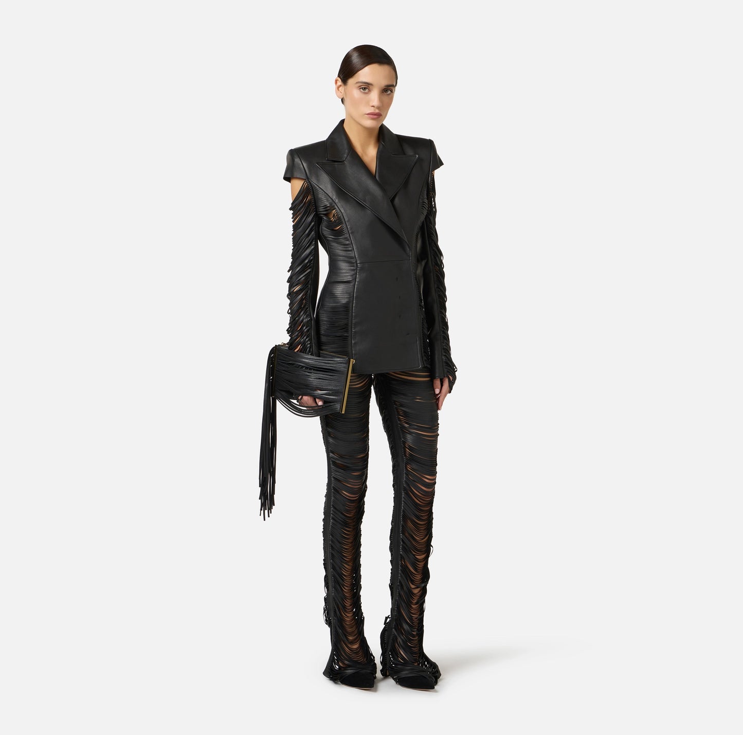 Nappa leather jacket with fringes