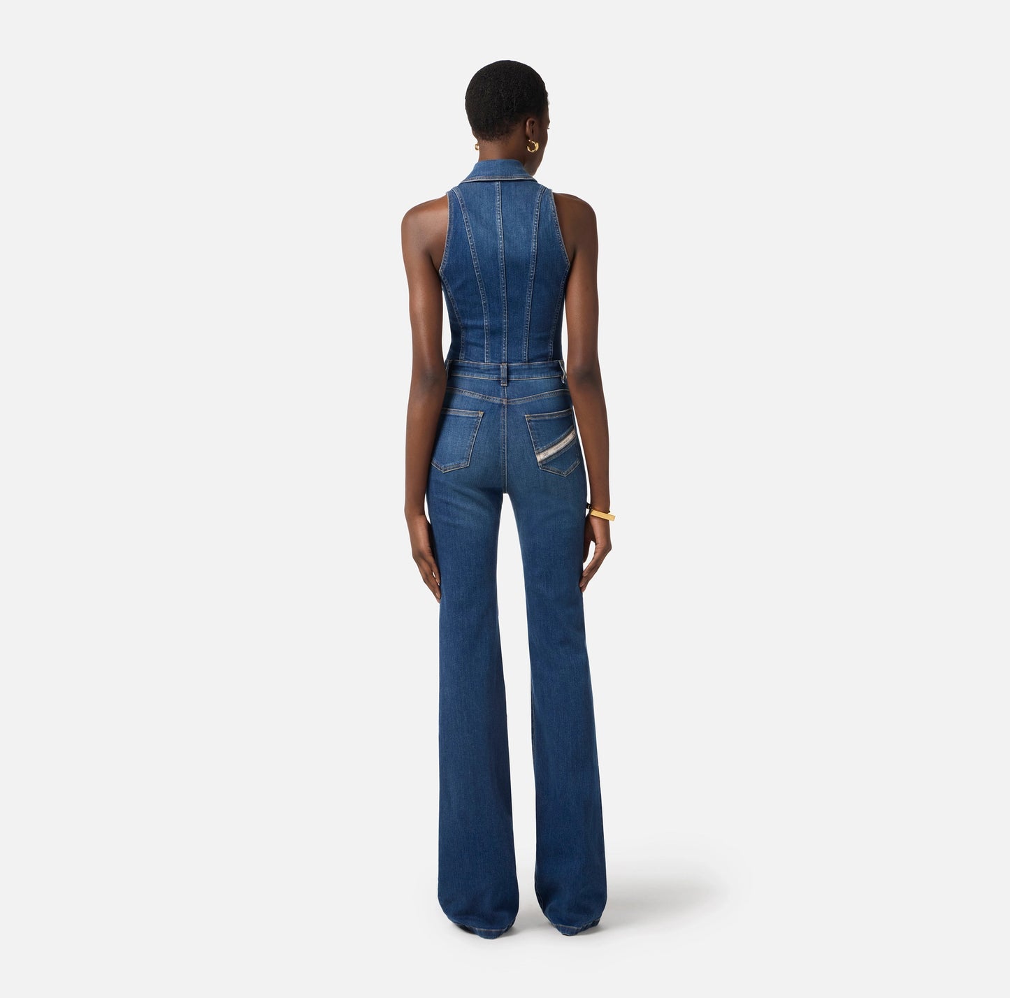 Denim jumpsuit with crossover laces