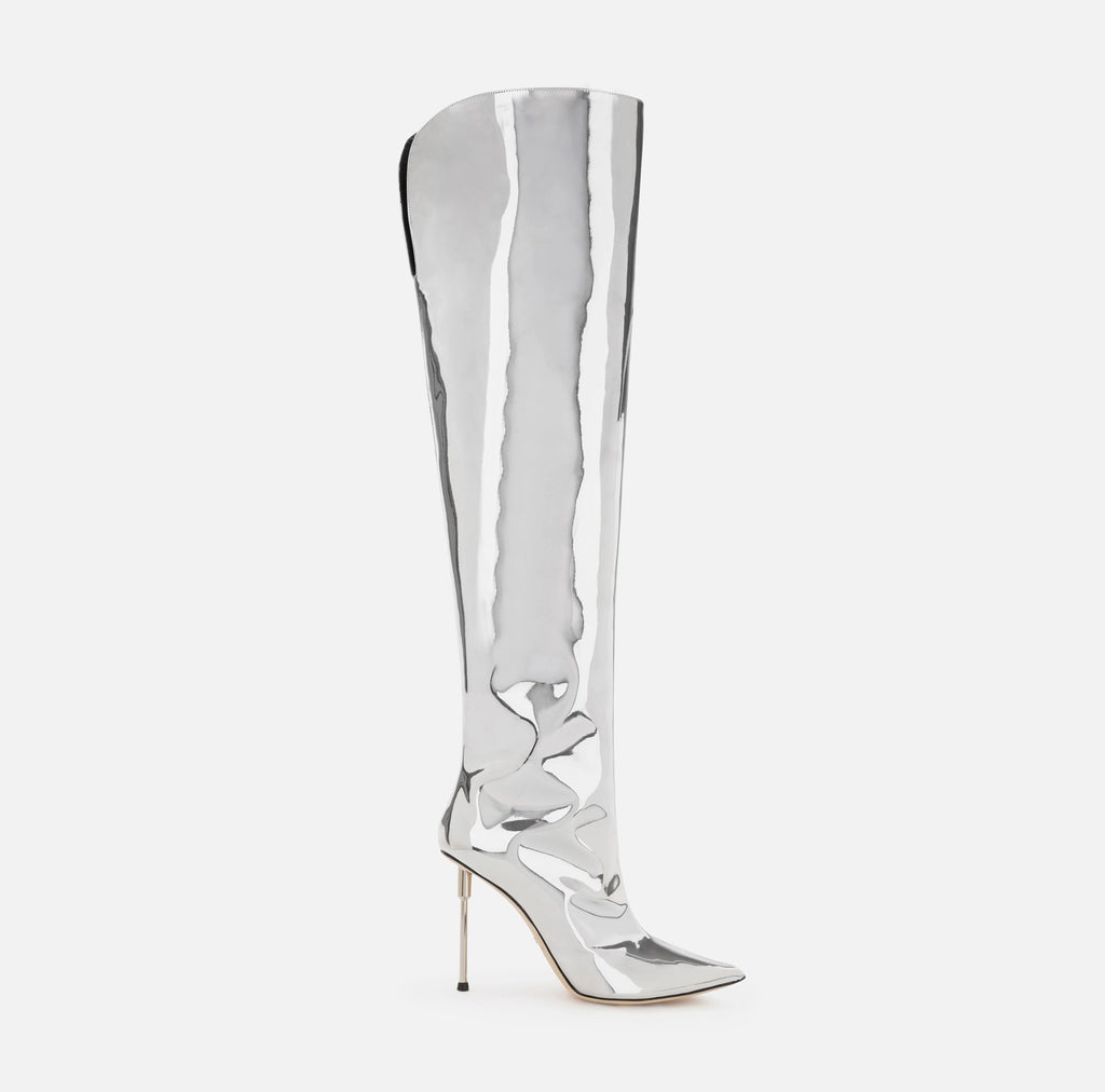 Over-the-knee boots in reflective fabric | LAST PIECE: 37/38/39