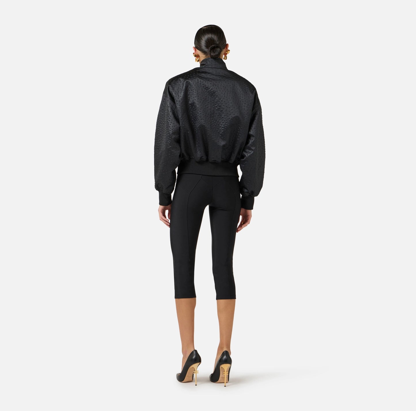 Jacket in taffeta fabric with ostrich print