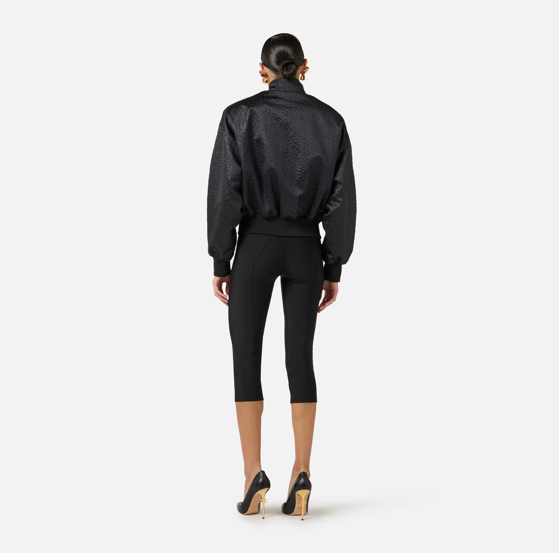 Jacket in taffeta fabric with ostrich print