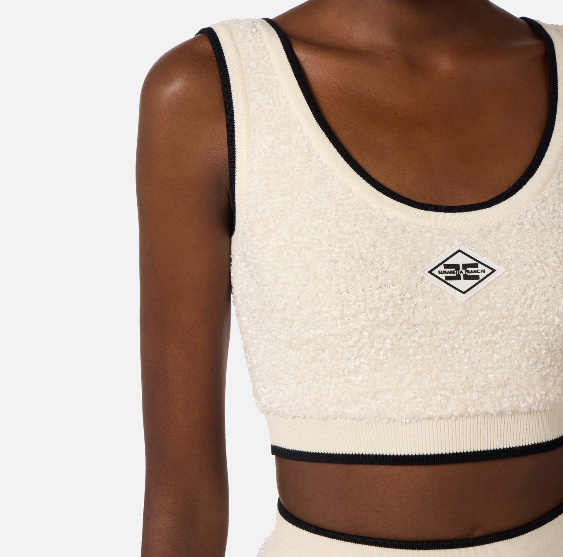 Top in bouclé chenille fabric with contrasting details