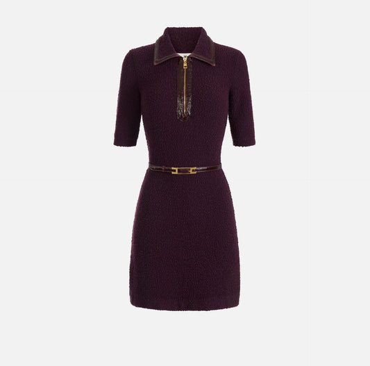 Bouclé knit dress with vinyl details