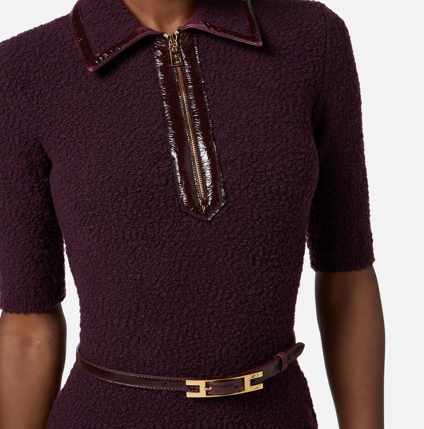 Bouclé knit dress with vinyl details