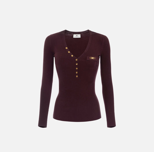 Ribbed knit top with breast pocket