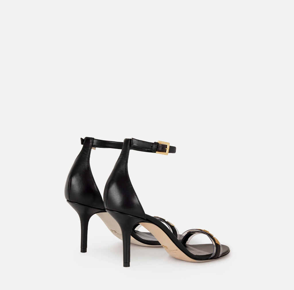 Leather sandal with transparent insert