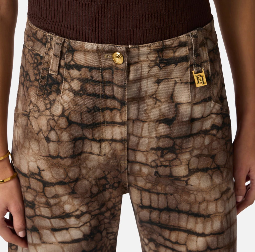 Drill jeans with alligator print