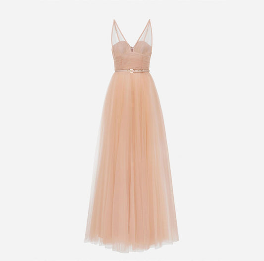 Tulle red carpet dress with belt