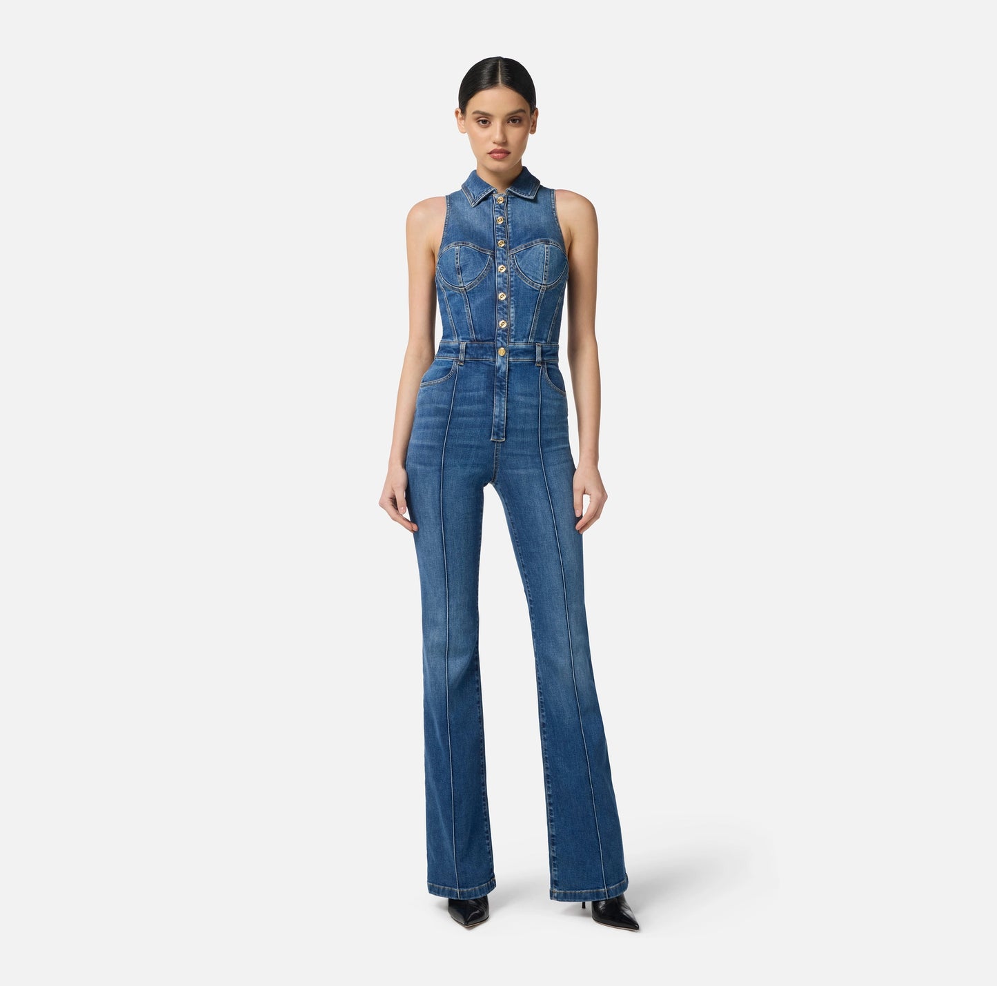 Denim bustier jumpsuit