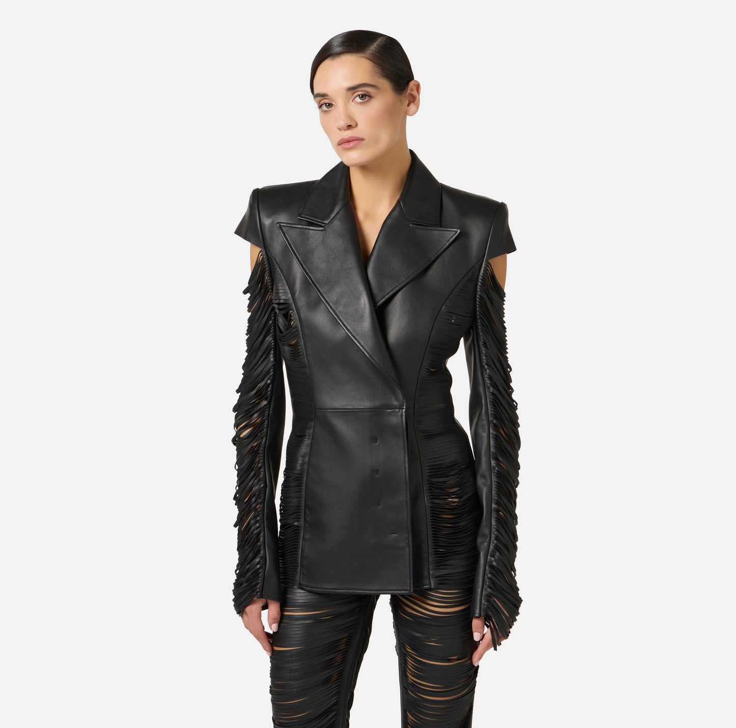 Nappa leather jacket with fringes