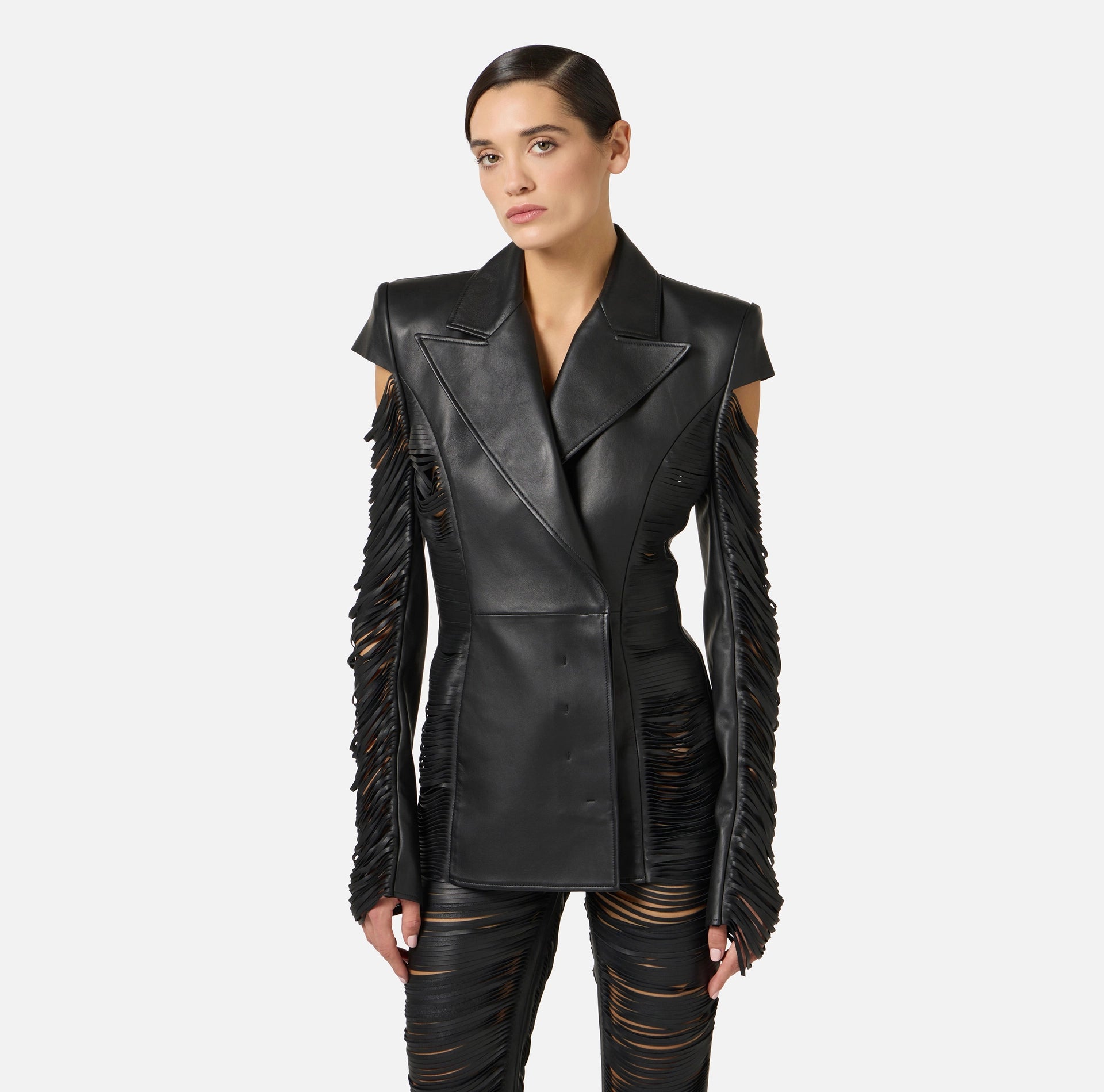 Nappa leather jacket with fringes
