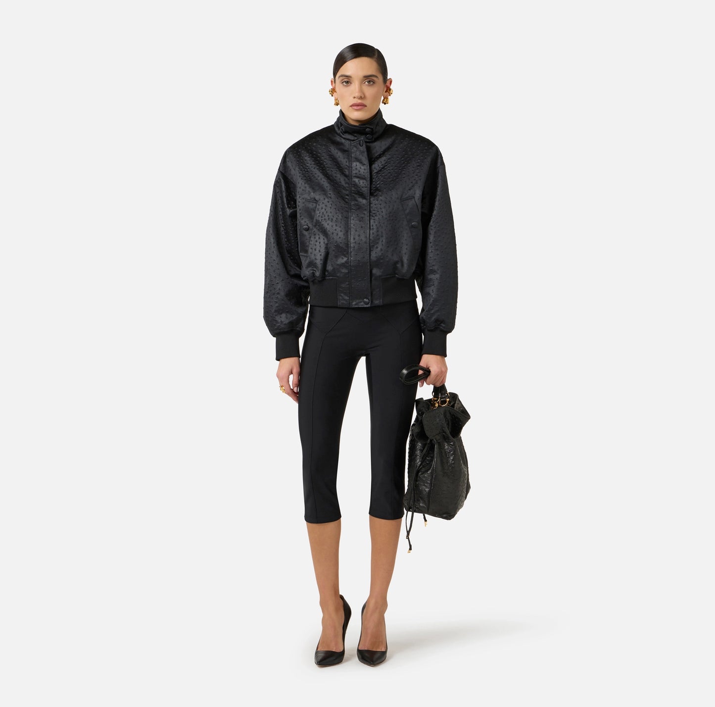 Jacket in taffeta fabric with ostrich print