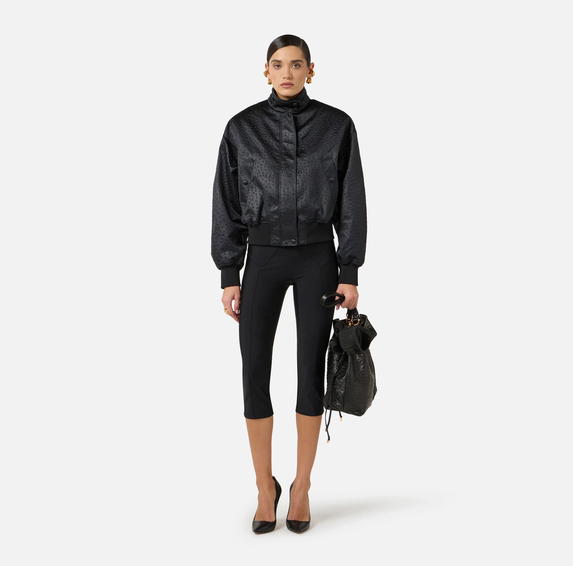 Jacket in taffeta fabric with ostrich print
