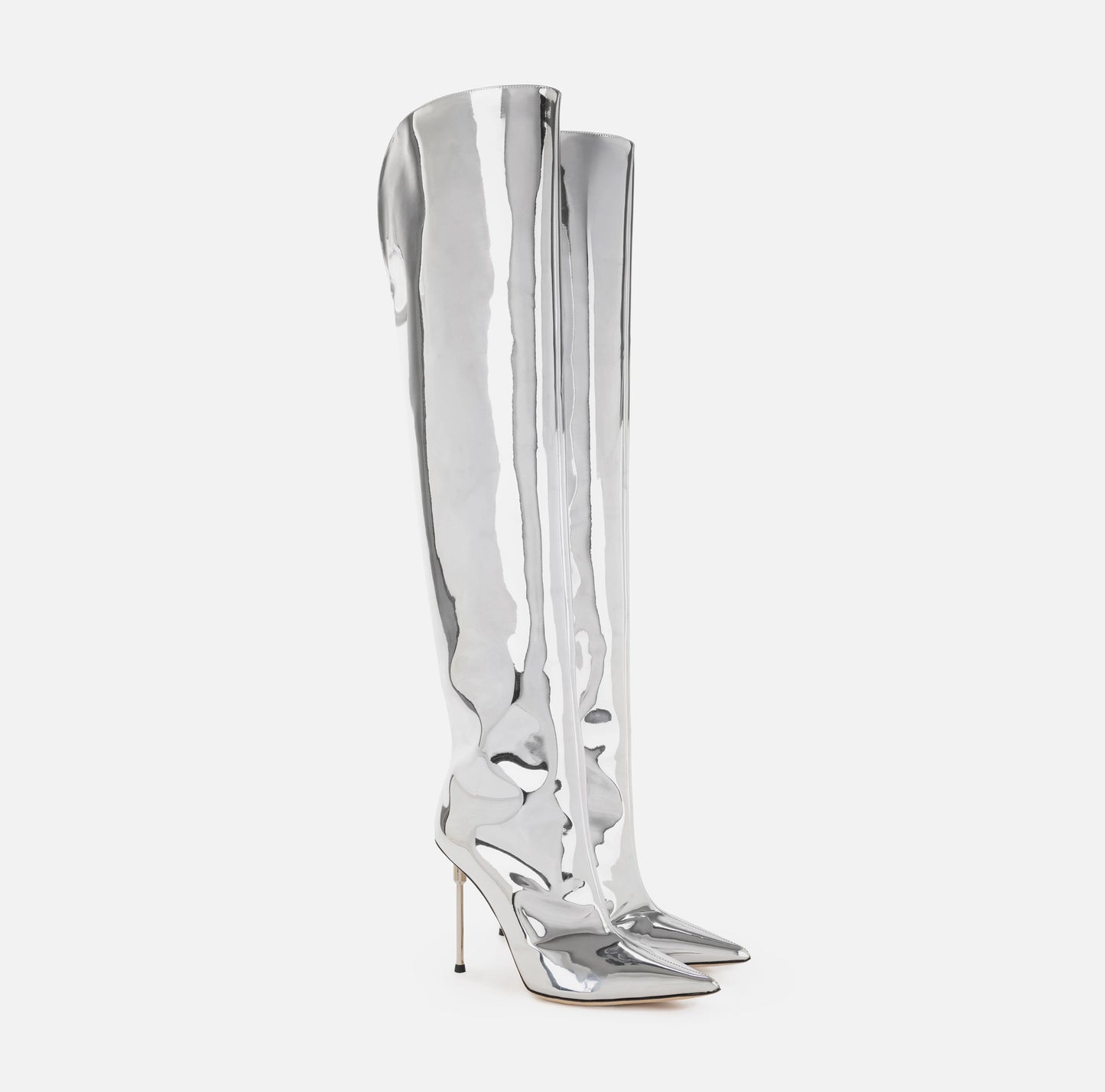 Over-the-knee boots in reflective fabric