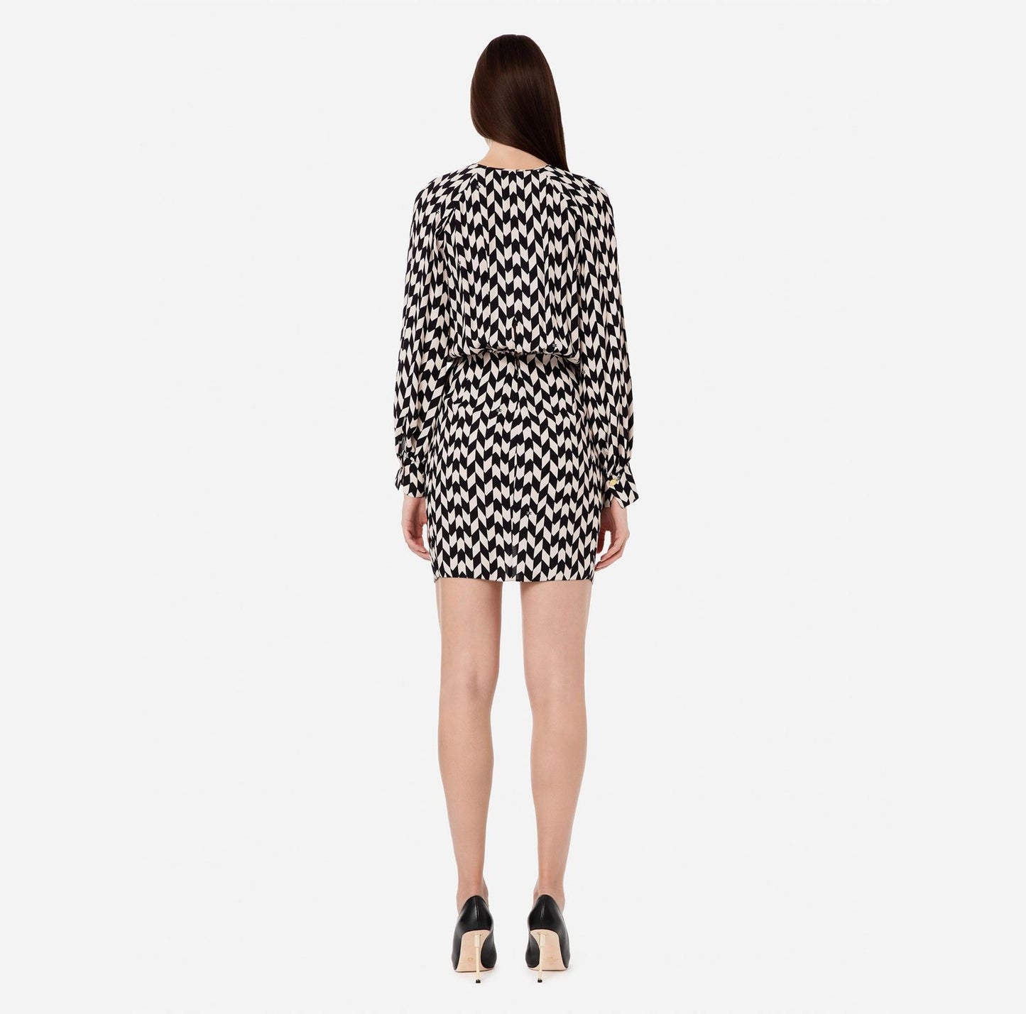 Herringbone print georgette mini dress