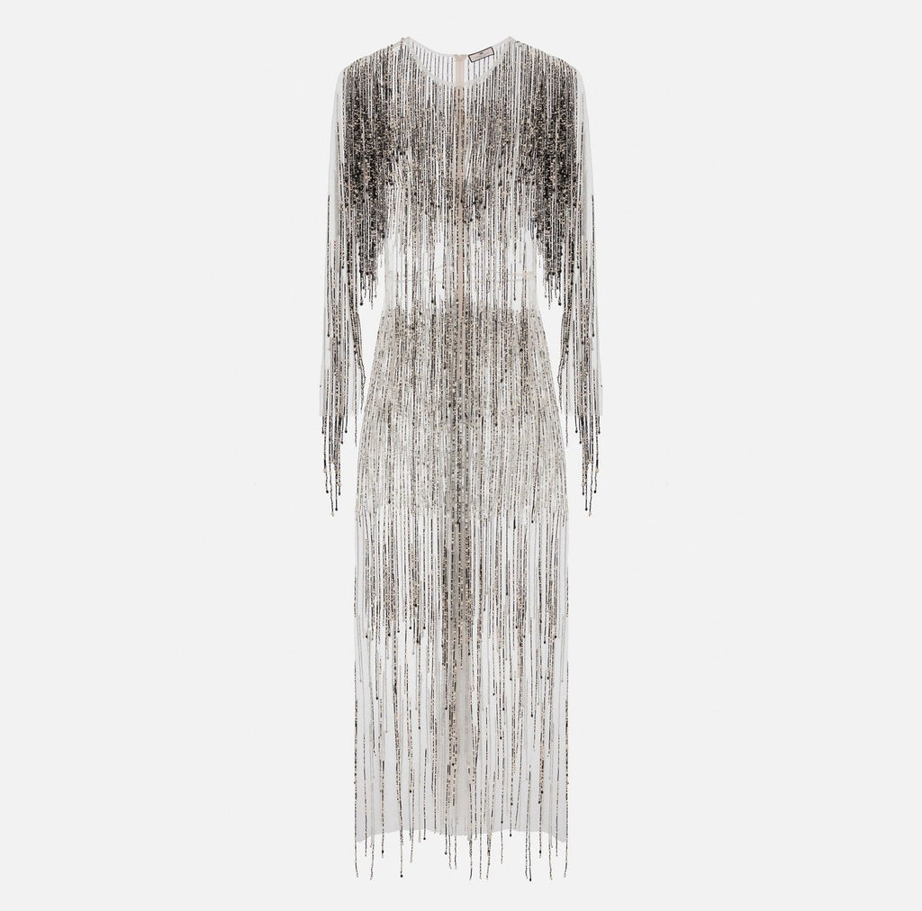 Red carpet dress with two-tone fringes | LAST PIECE: 42