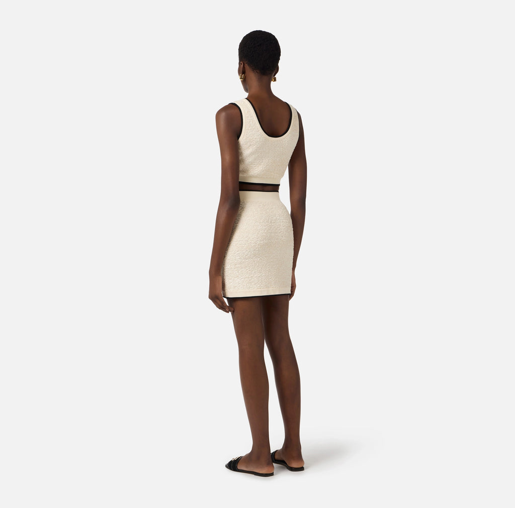 Top in bouclé chenille fabric with contrasting details