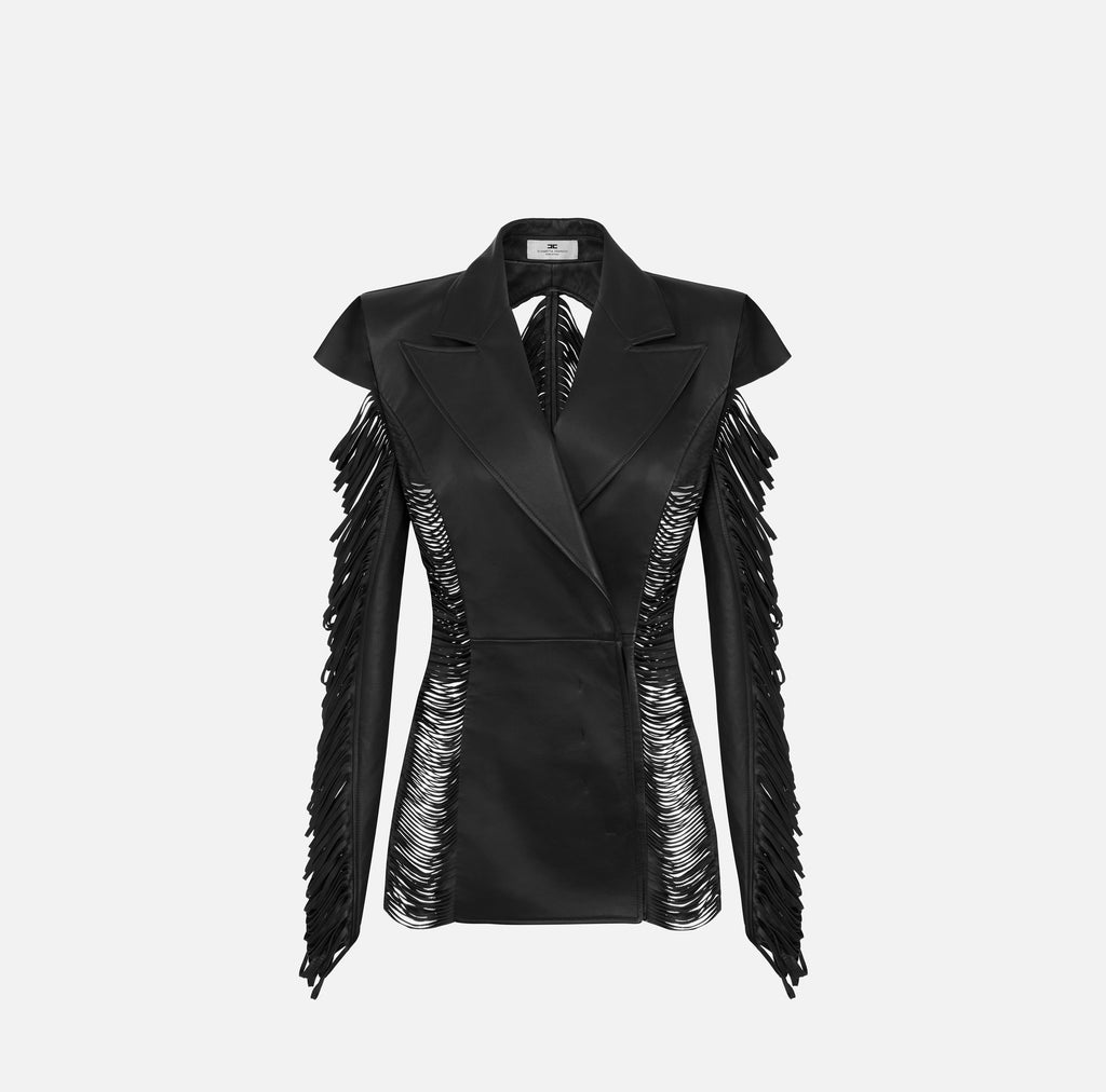 Nappa leather jacket with fringes