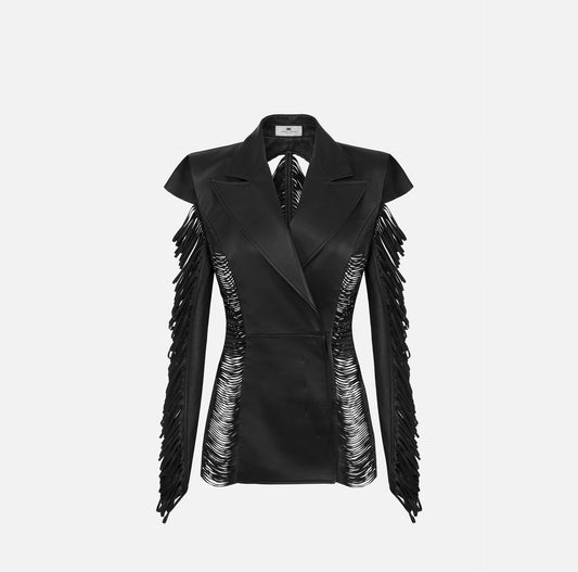 Nappa leather jacket with fringes