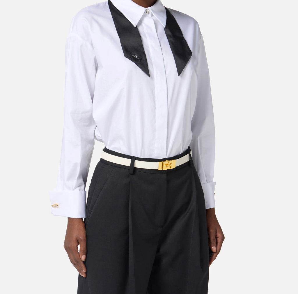 High-waisted belt in semi-gloss leather