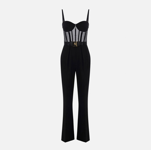 Jumpsuit in lightweight crêpe and tulle fabrics