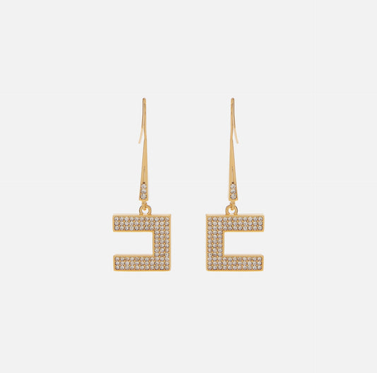 Earrings with logo and rhinestones