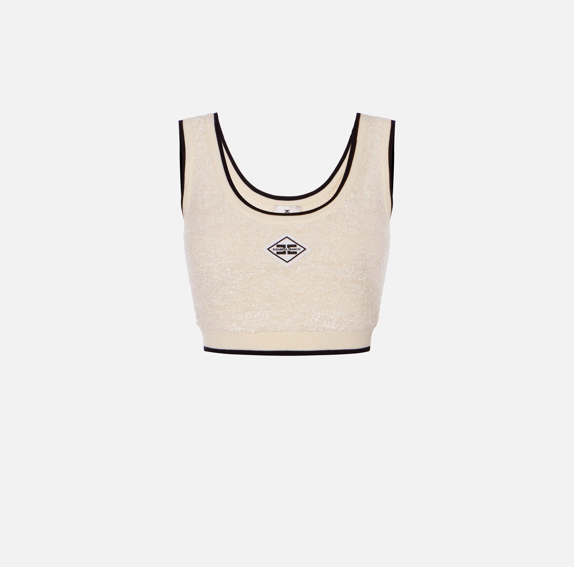 Top in bouclé chenille fabric with contrasting details