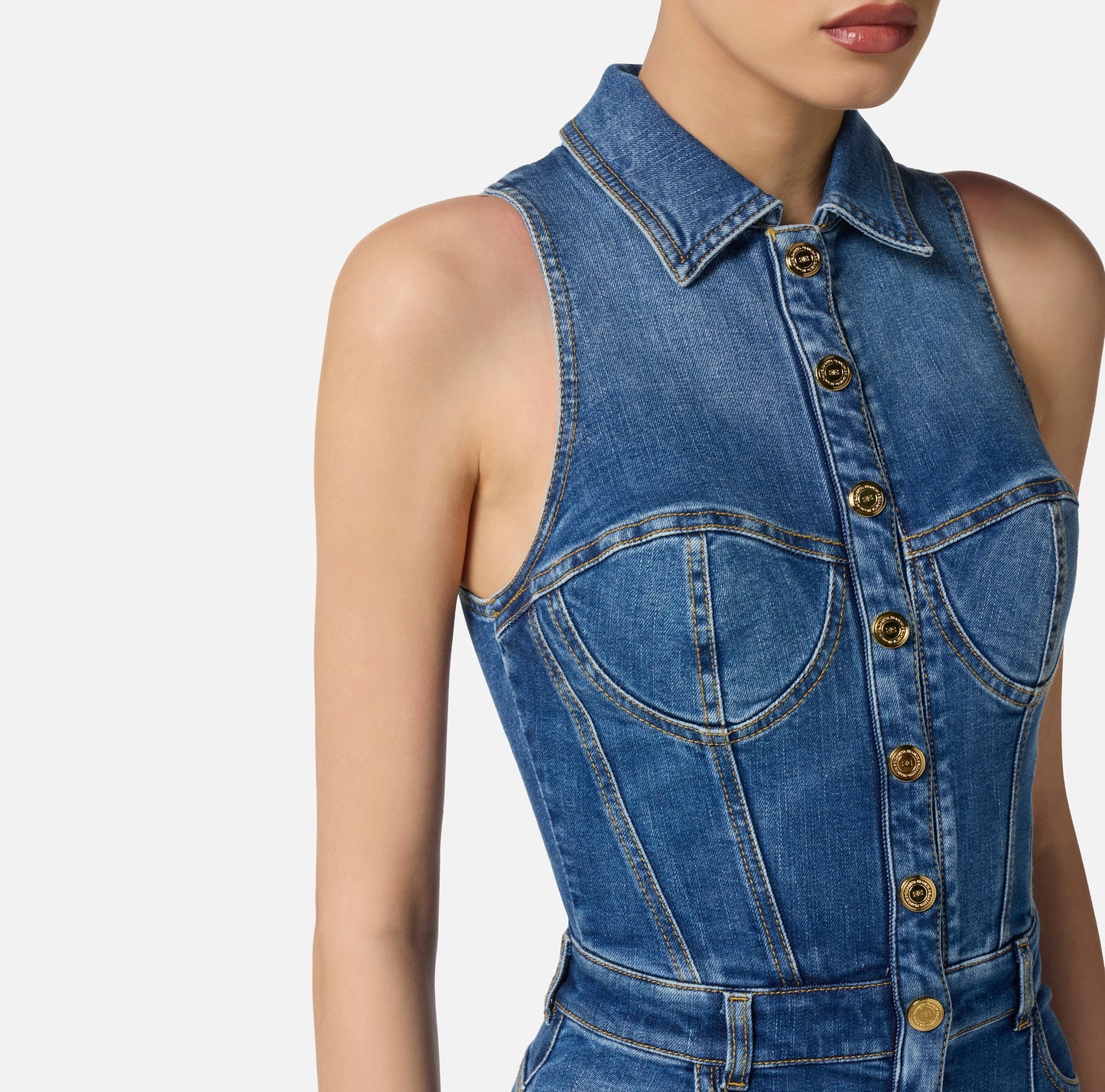 Denim bustier jumpsuit