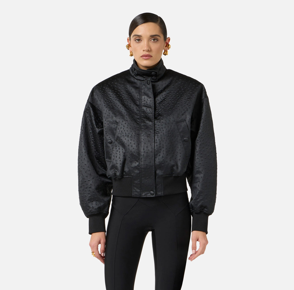 Jacket in taffeta fabric with ostrich print