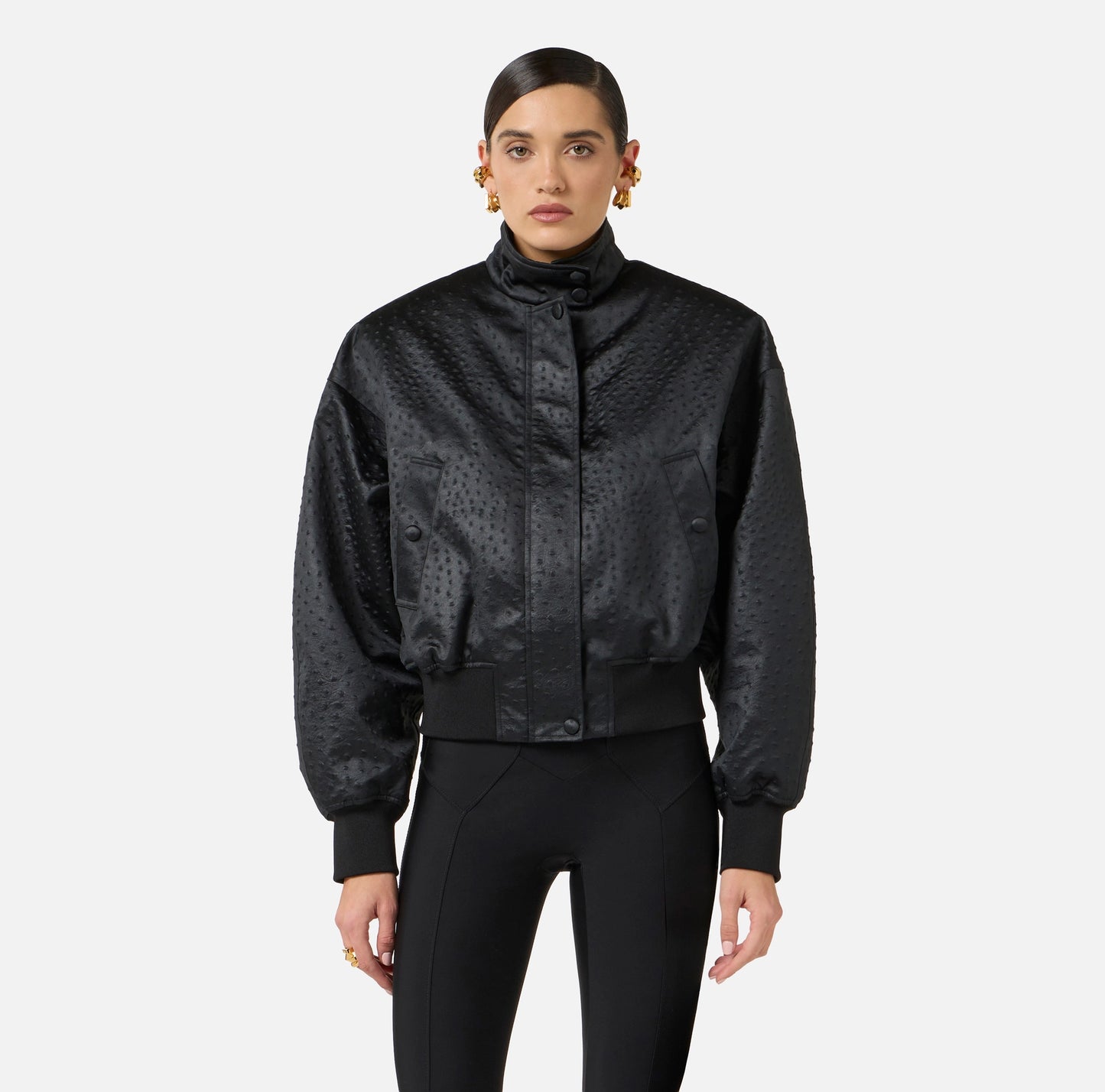 Jacket in taffeta fabric with ostrich print