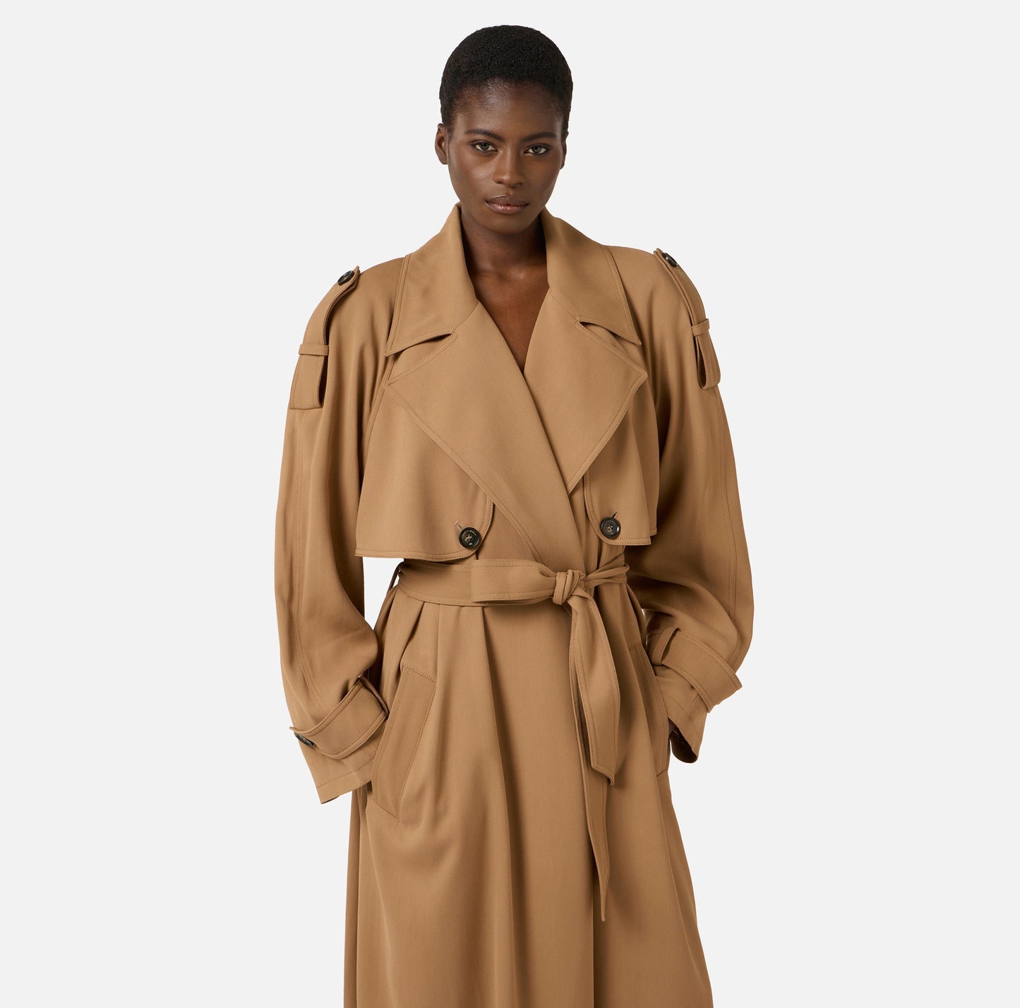 Flowing gabardine trench coat